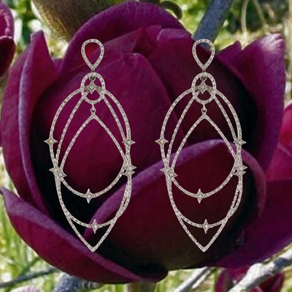 LOREE RODKIN 18K White Gold Spherical Star Drop Diamond Earrings - Picture 2 of 14